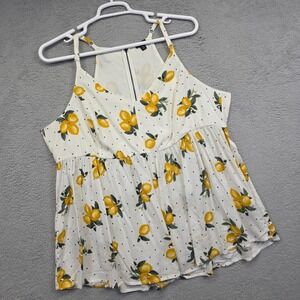 Torrid Top Womens 2X White Lemon Novelty Print Challis Lace‎ Trim Cami Tank